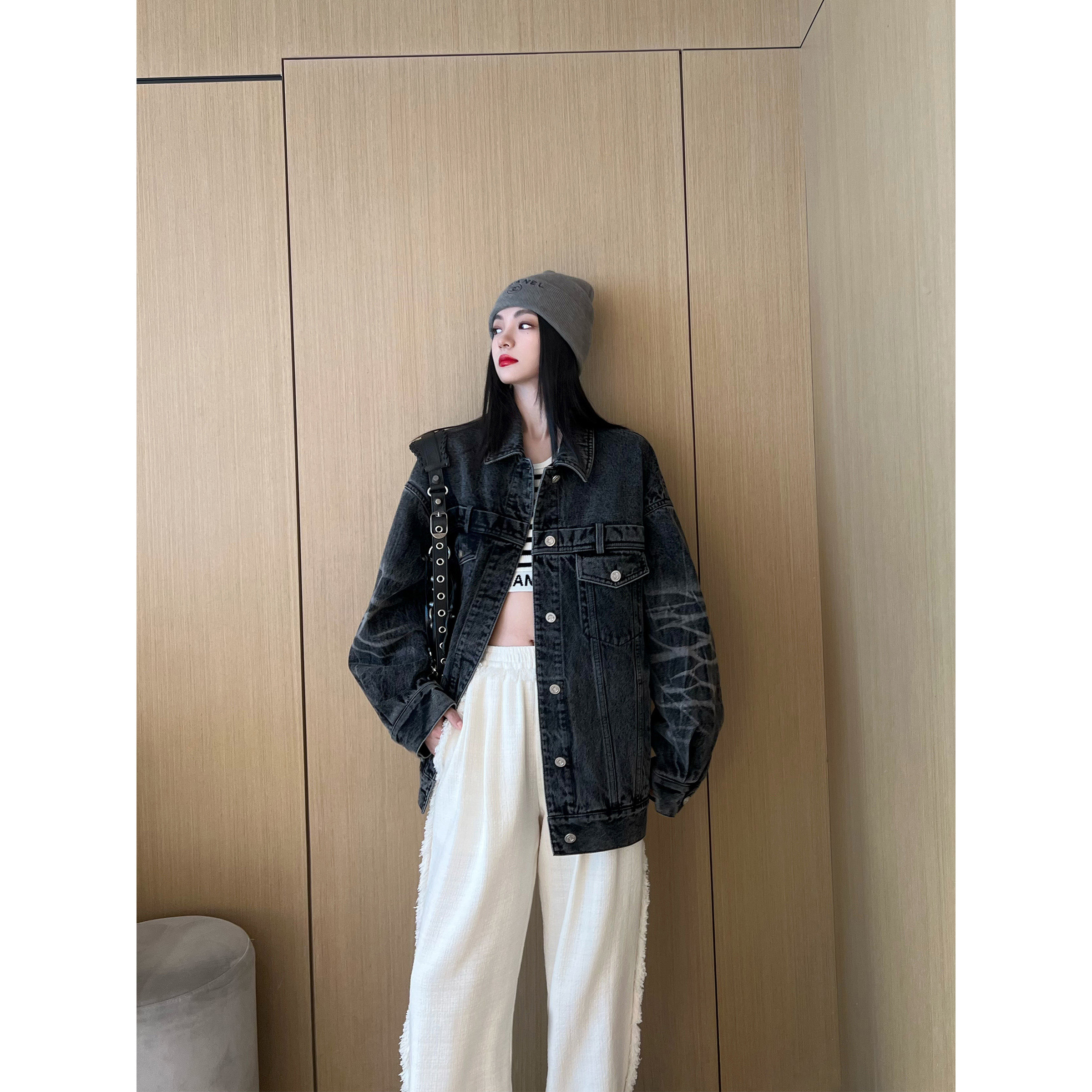 NancyCavally水线折痕OS牛仔外套