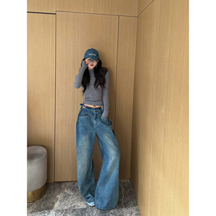时髦B入翻折结构阔腿牛仔裤 NancyCavally专柜款 重磅水洗环保牛仔