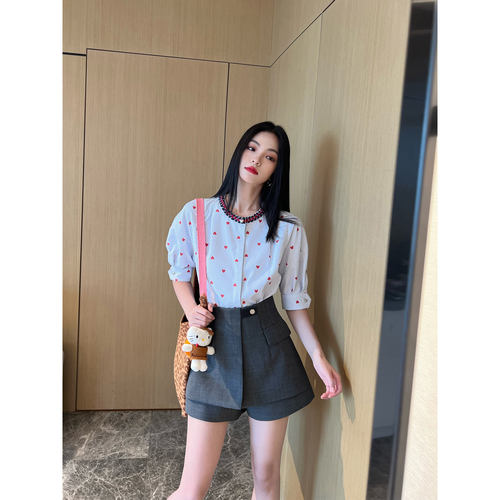 NancyCavally廓形条纹衬衫短袖t
