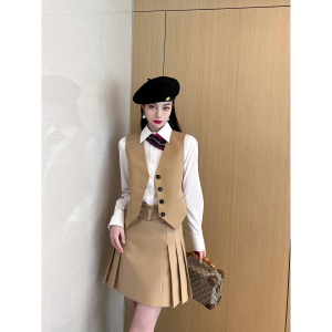 NancyCavally专柜款美利奴羊毛/真丝 叠穿风撞色印花内里西装马甲