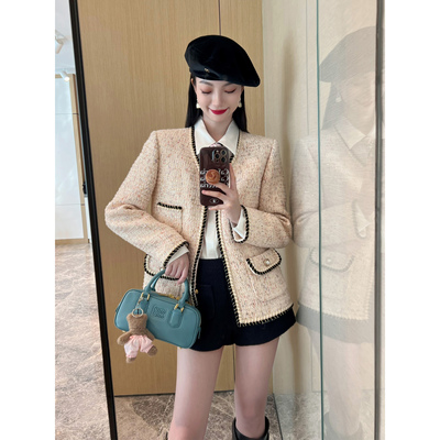 NancyCavally撞色镶边香风外套