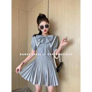 甜酷少女學(xué)院風(fēng)泡泡袖 NancyCavally澳洲進(jìn)口羊毛 收腰百褶連衣裙