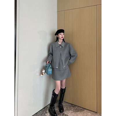 NancyCavally飒爽夹克领毛呢外套