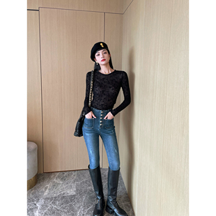 NancyCavally高端赛洛纺高弹三芯棉 显瘦高紧身九分小脚牛仔神裤