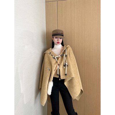 NancyCavally复古双面呢斗篷外套