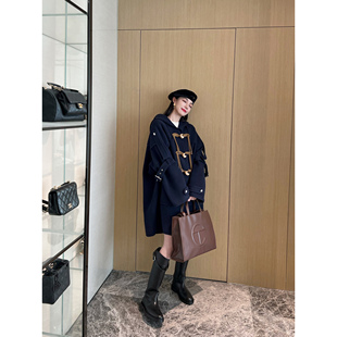 袢牛角扣中长廓形双面呢大衣 两穿袖 NancyCavally 90支美丽诺澳毛