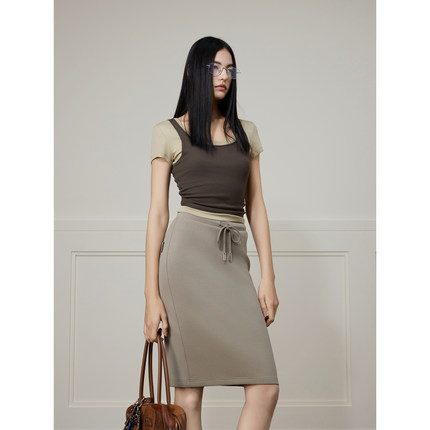 NancyCavally专柜款棉中JI品新疆长绒棉 知识分子风双腰头半身裙