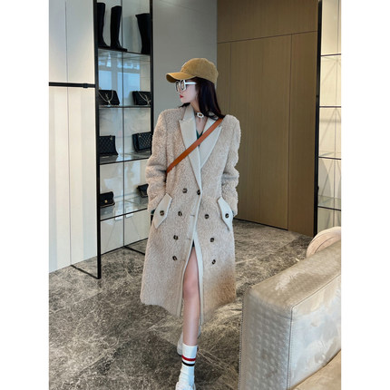 NancyCavally澳洲进口羊羔毛 气质百搭过膝长款羊毛双面呢大衣