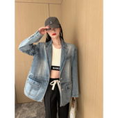 牛仔外套 式 NancyCavally摩登B败 多重洗水解构分割双层廓形西装