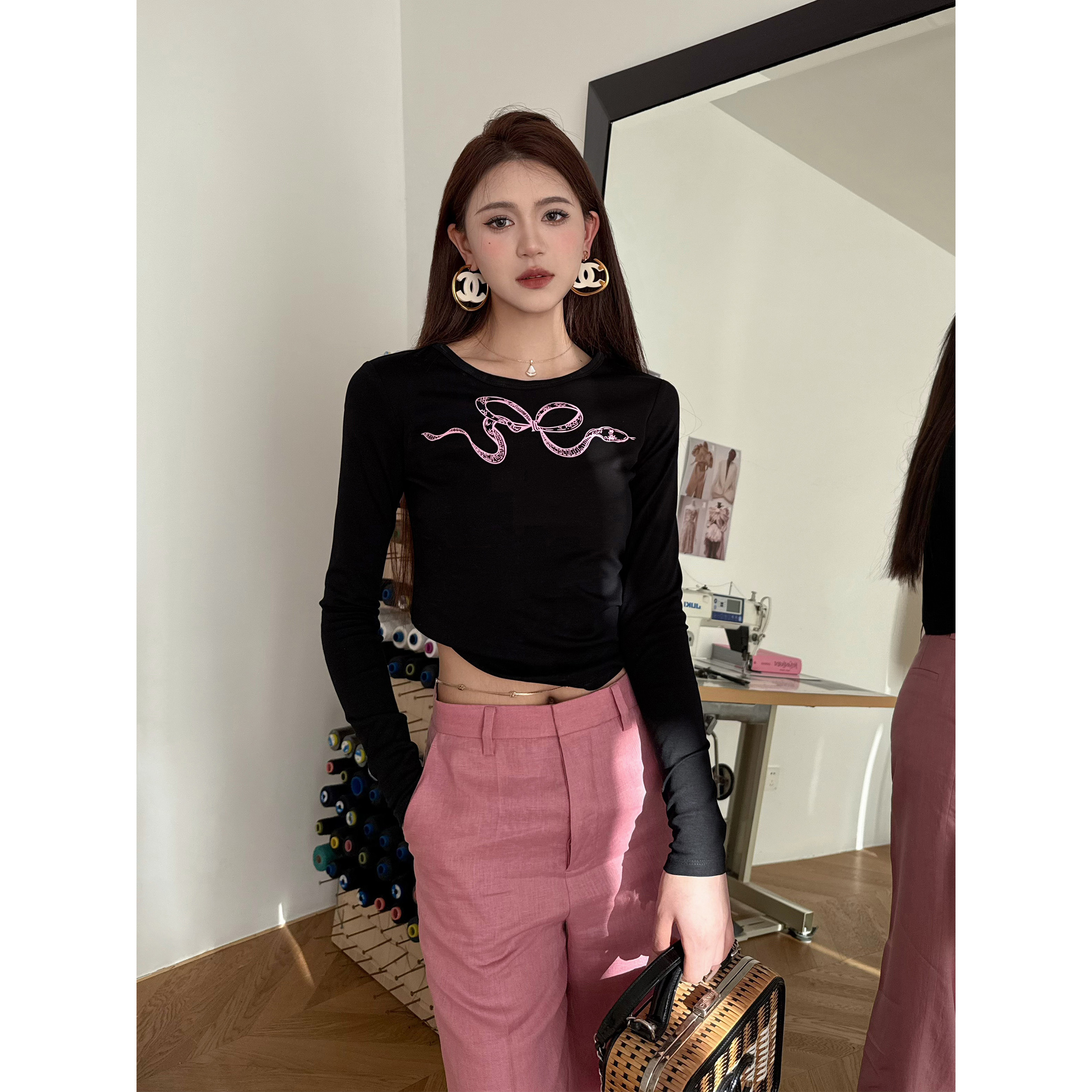 NancyCavally蛇形蝴蝶结针织打底