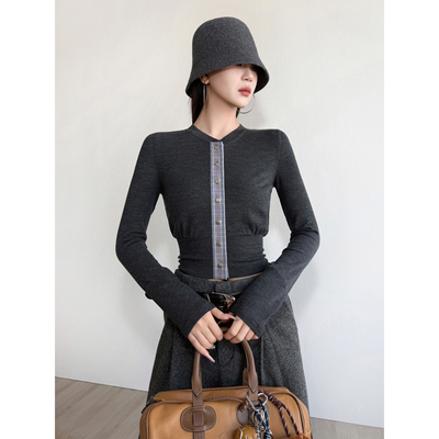 NancyCavally甜酷风撞色针织开衫