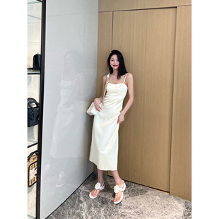 NancyCavally气质爆棚 瓷瓶型吊带长裙 丝滑光泽感醋酸羊毛混纺