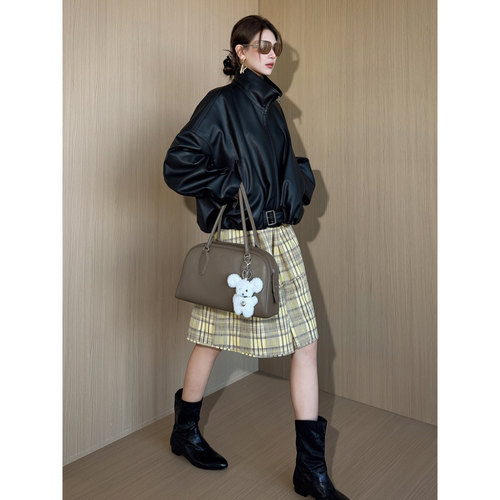 NancyCavally酷感机车风廓形皮衣