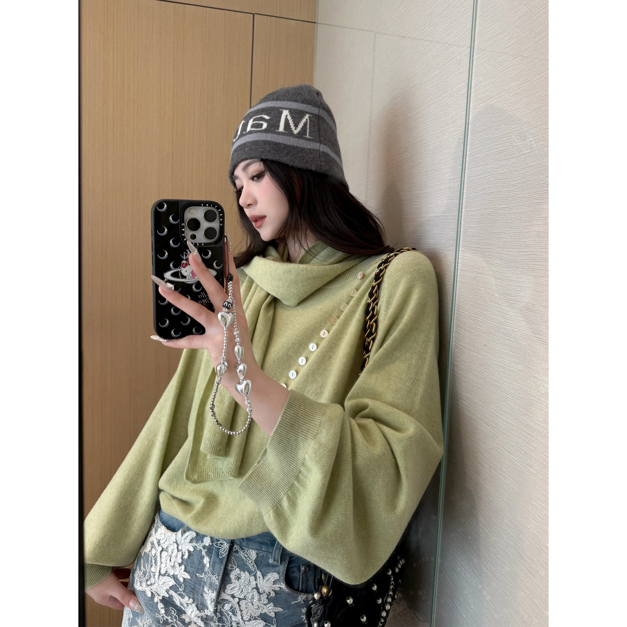 NancyCavally随性可拆围脖针织衫