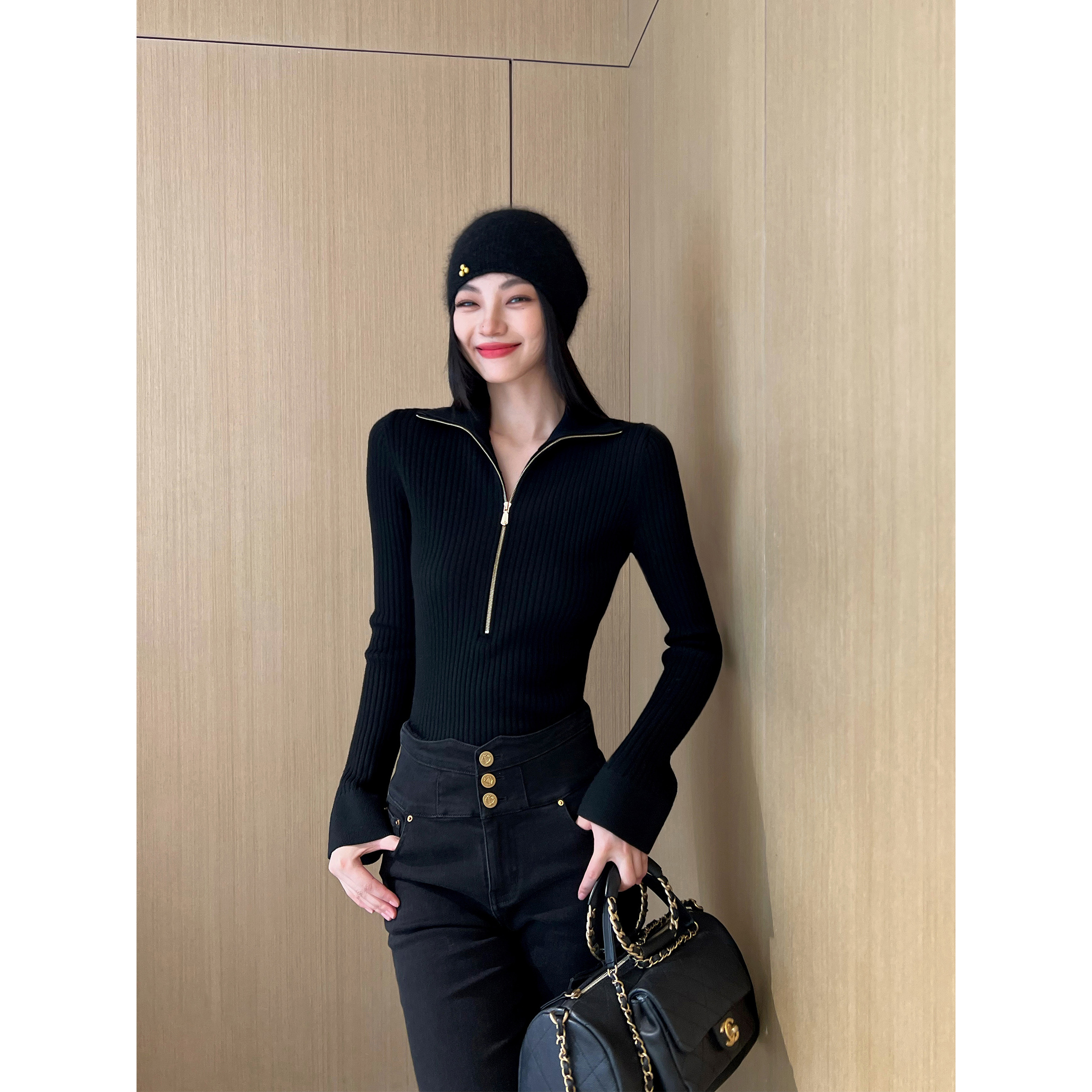 NancyCavally多穿法拉链针织衫