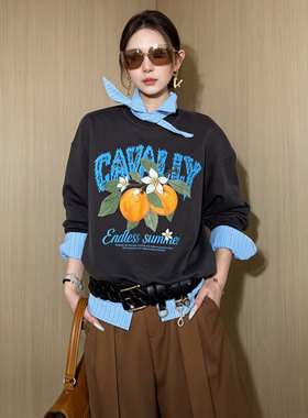 NancyCavally复古风柑橘印花卫衣