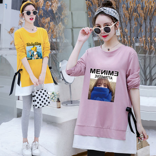 时尚 小个子套装 春秋季 孕妇装 上衣孕妇宽松中长款 2025新款 长袖 秋季