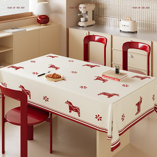 2026新款新年桌布防水防油免洗马年装饰轻奢高级餐桌布茶几台布