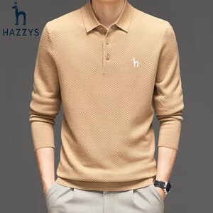 Hazzys哈吉斯t恤男翻领长袖polo衫秋冬季休闲男装羊毛针织打底衫