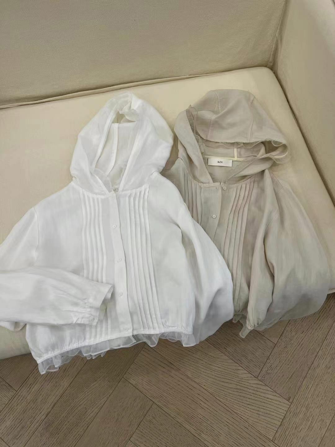 浅之夏QZX10130正品亚麻天丝连帽长袖衬衫女夏季韩系百搭宽松上衣