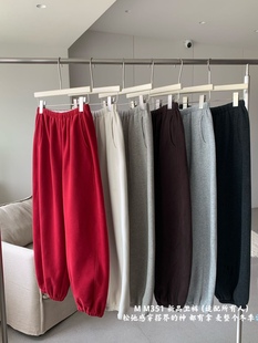 运动九分裤 宽松百搭休闲裤 女冬季 卡蔓韩标MM351加绒加厚束脚卫裤