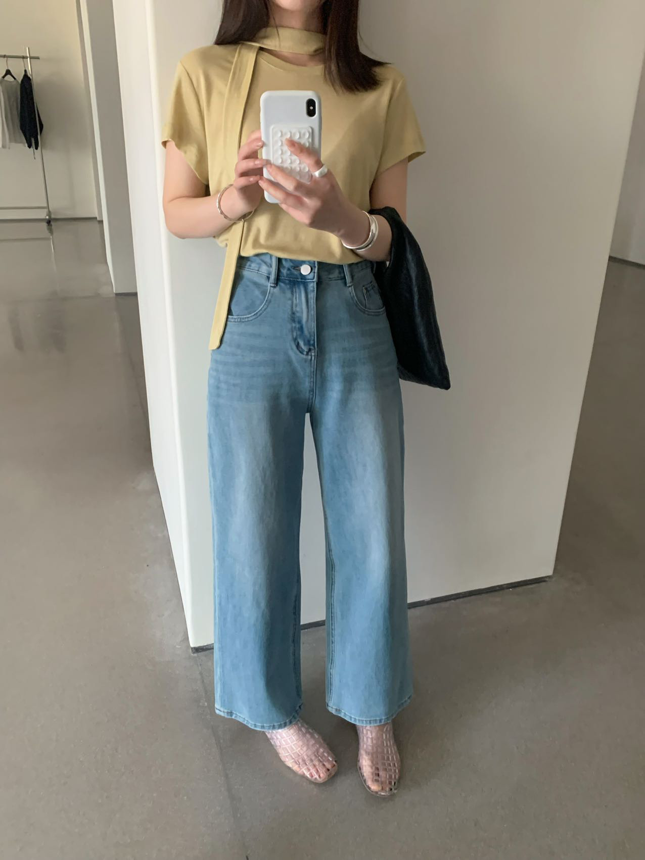 Enxi2907韩标正品高腰天丝牛仔裤女秋季休闲百搭显瘦直筒九分裤子
