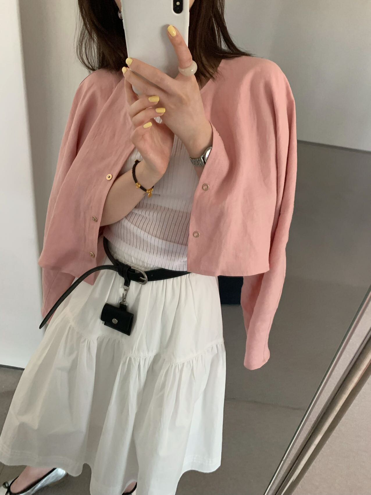 卡蔓诗Enxi20179正品韩系圆领蝙蝠袖长袖亚麻衬衫防晒衣外套女