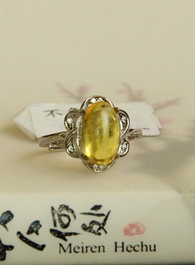 S925纯银戒指镶嵌天然蜜蜡男女