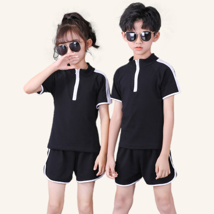 儿童模特训练服装男女童模形体礼仪练功服少儿t台走秀服黑色套装