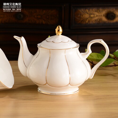 欧式描金骨瓷下午茶壶咖啡套具