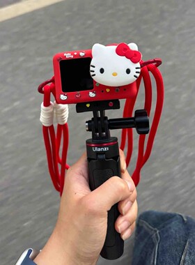 红色kitty猫猫大疆action345镜头保护套硅胶机盖可爱配件手绳