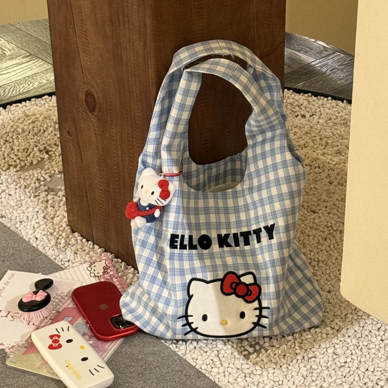 Hellokitty格子刺绣帆布包