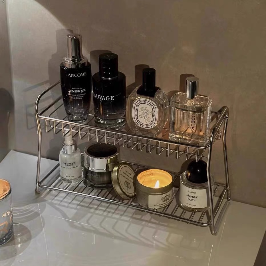 洗漱台收纳架桌面收纳盒沥水置物不锈钢化妆品筐篮铁艺卫生间浴室