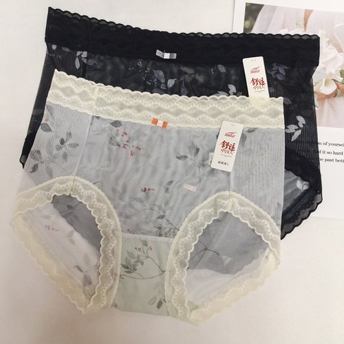 2条装富妮来内裤女网纱透明性感纯欲风三角裤头抗菌裆透气水柔纱