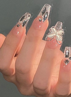 纯手工美甲穿戴甲超仙爆闪闪钻蝴蝶假指甲片美甲学生可重复ins风