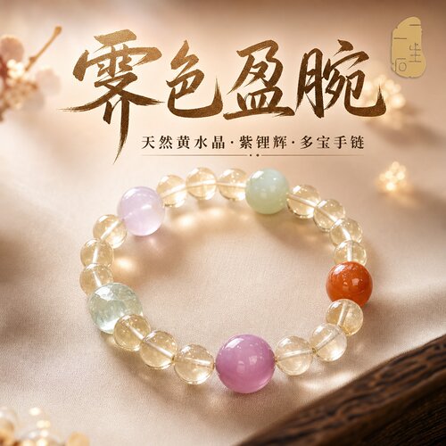 天然水晶黄水晶紫锂辉百搭手链