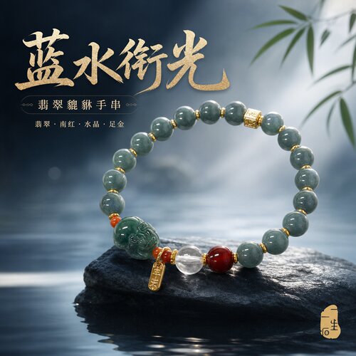 天然蓝水翡翠貔貅女款复古手链