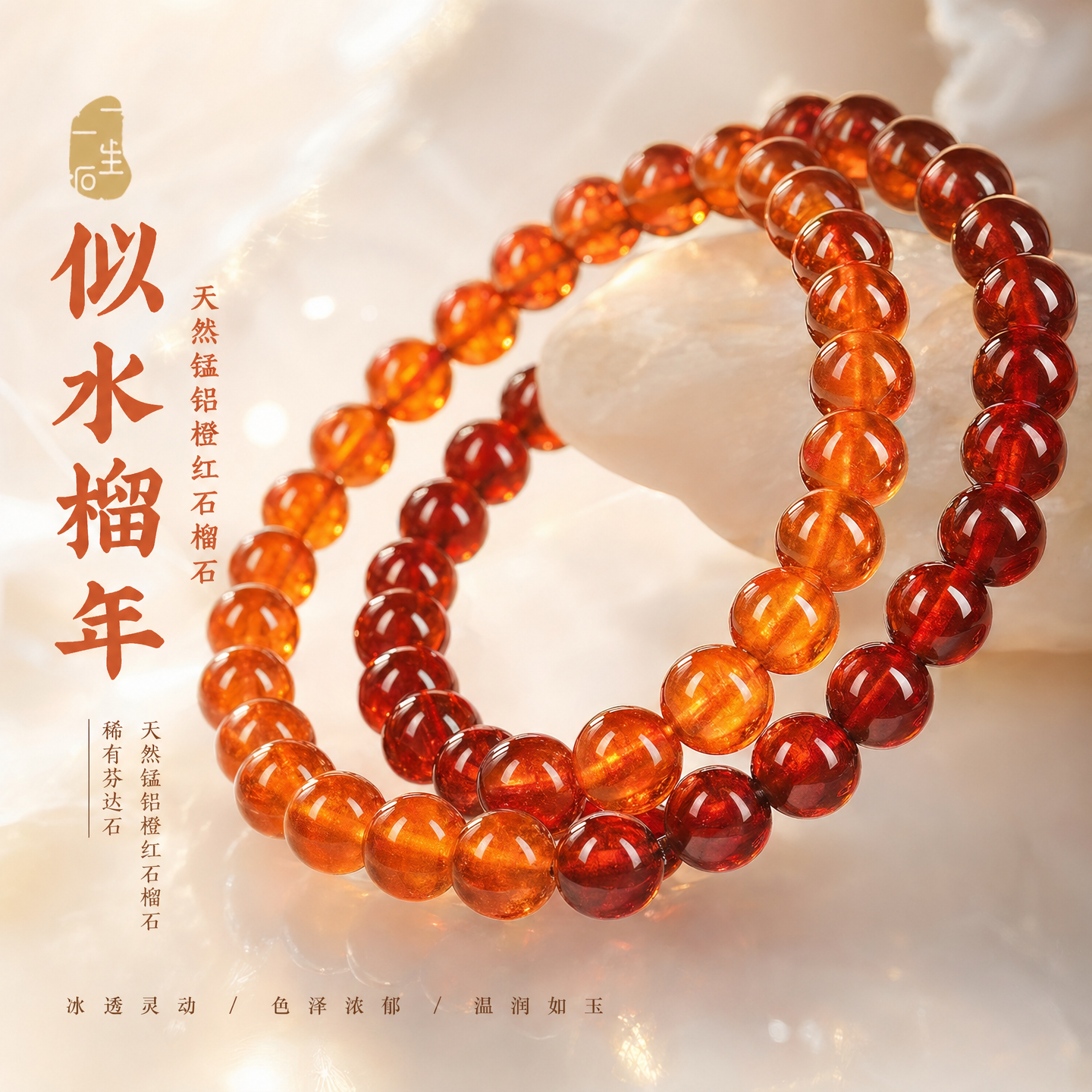 一生一石天然锰铝橙红石榴石手串手链女稀有芬达石高档似水榴年