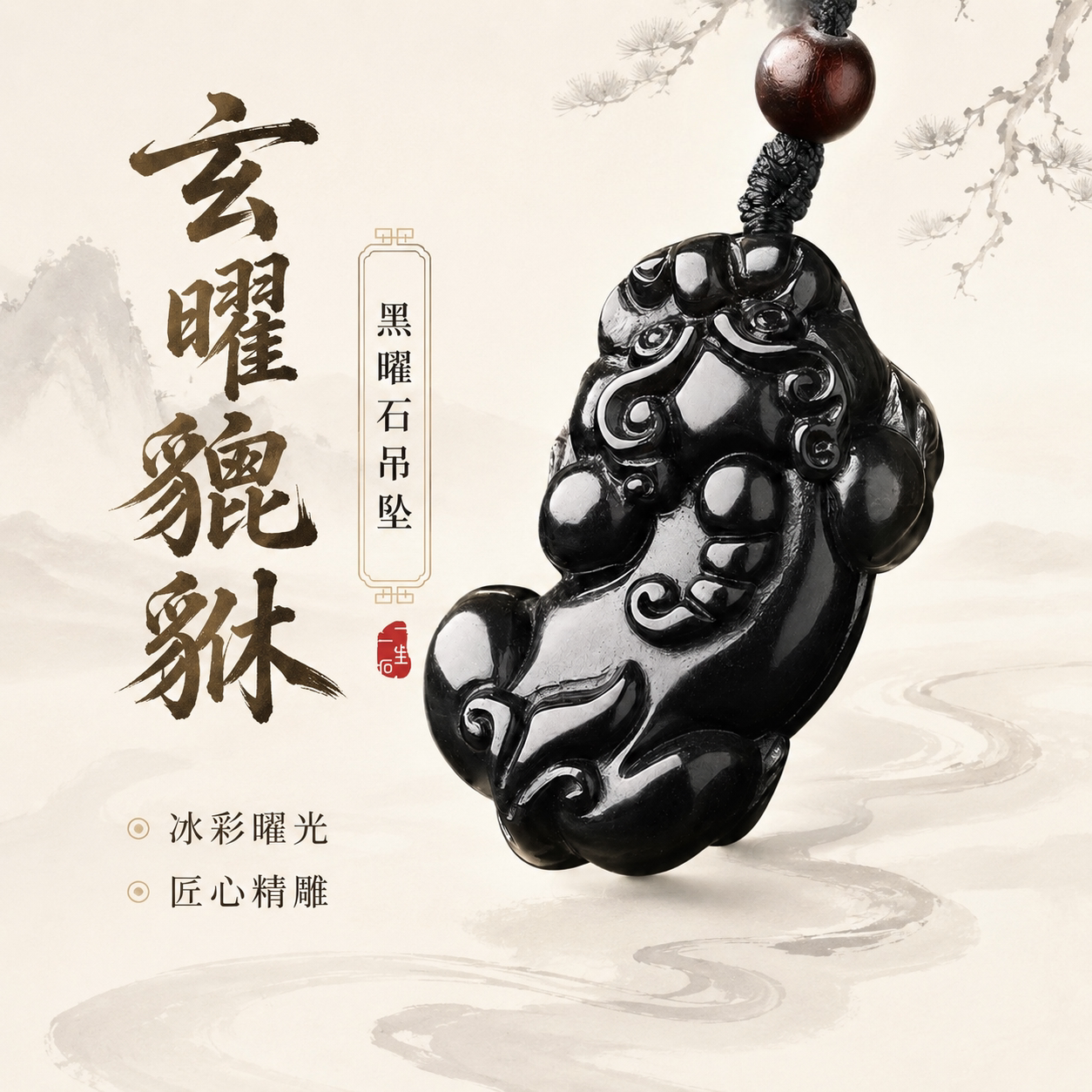 【清仓】祥瑞护佑冰彩黑曜石貔貅吊坠男女本命年护身符传统挂件