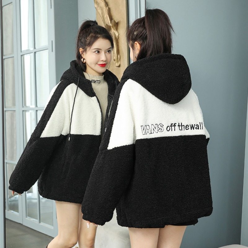 2025秋冬新款宽松显瘦拼接连帽加绒加厚羊羔绒毛毛外套棉衣棉服女,女装/女士精品,棉衣/棉服,淘宝优惠券,粉丝福利购,淘宝优惠卷