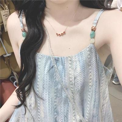 法式甜美晕染流苏吊带连衣裙女夏季小个子宽松气质绝美度假风长裙