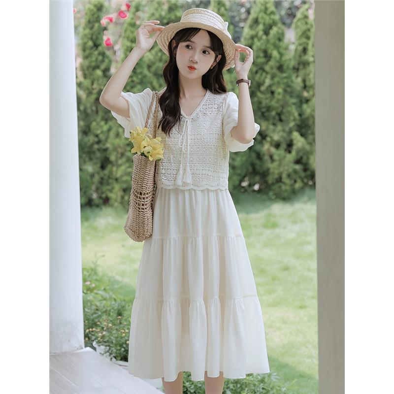 学院风连衣裙初中高中学生2025夏季新款休闲少女荷叶边甜美两件套