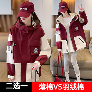 羽绒棉冲锋衣2025秋冬新款宽松大码初高中学生外套女加棉加厚棉服