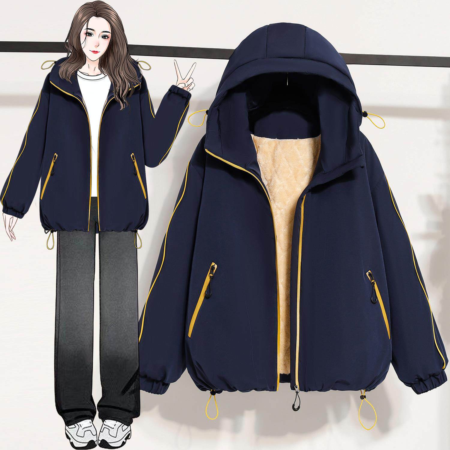 胖MM大码女装时尚羊羔毛派克服冬季短款加绒加厚防水保暖棉服外套