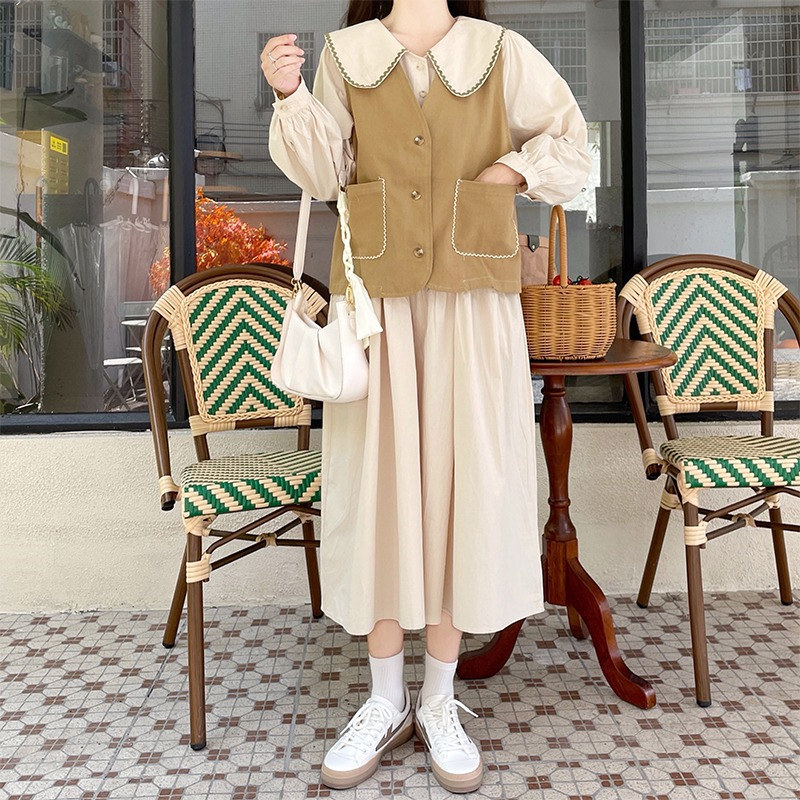 日系A字裙棉质纯色2024秋季新款