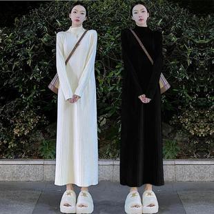 175高个子针织连衣裙女秋冬季内搭配大衣超长款毛衣裙长裙到脚踝