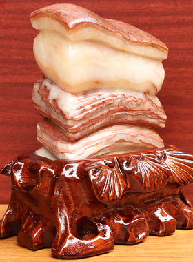 13*15*4cm1253g天然石材奇石摆件猪肉石五花肉桌面装饰雕刻石摆件