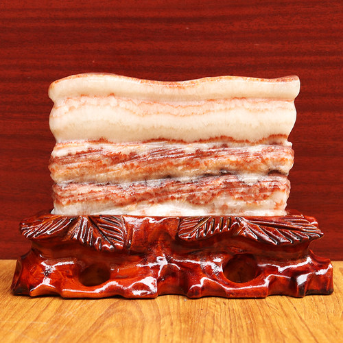 18*13*5cm1931g天然石材奇石摆件猪肉石五花肉桌面装饰雕刻石摆件