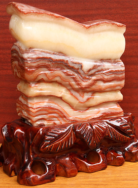 16*18*4cm2234g天然石材奇石摆件猪肉石五花肉桌面装饰雕刻石摆件