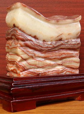 19*18*5cm2930g天然石材奇石摆件猪肉石五花肉桌面装饰雕刻石摆件